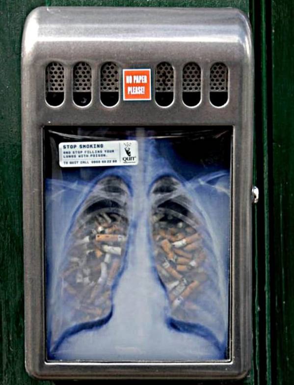 تبلیغات ضد سیگار روی سطل زباله