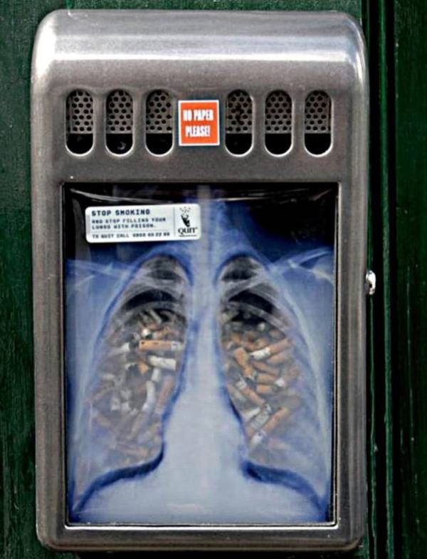 تبلیغات ضد سیگار روی سطل زباله تبلیغات ضد سیگار روی سطل زباله
